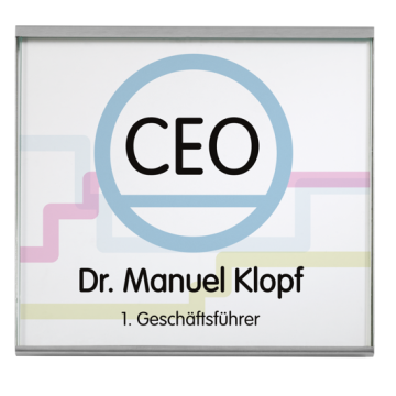 Türschild GLASGOW mit Montageplatte + Abdeckung ESG-Glas, 4mm, Platte aus Edelstahl, 152 x 155 mm