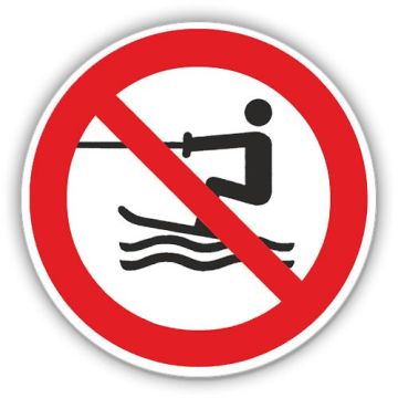 Verbotsschild, Wasserski-Aktivitäten verboten, ISO 7010, DIN 4844-2, Aluminium, d = 400 mm