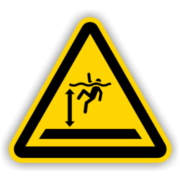Warnschild, Warnung vor tiefem Wasser, DIN 4844-2, ISO 7010, Aluminium, SL = 400 mm