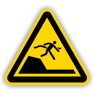 Warnschild, Warnung v. unverm. Tiefenänderung, DIN 4844-2, ISO 7010, Aluminium, SL = 400 mm