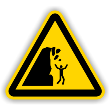 Warnschild, Warnung v. Steinschlag u. inst. Klippe DIN 4844-2, ISO 7010, Aluminium, SL = 400 mm