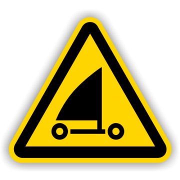 Warnschild, Warnung vor Strandseglern, DIN 4844-2, ISO 7010, Aluminium, SL = 400 mm