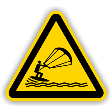 Warnschild, Warnung vor Kitesurfern, DIN 4844-2, ISO 7010, Aluminium, SL = 400 mm