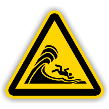 Warnschild, Warnung vor hoher Brandung, DIN 4844-2, ISO 7010, Aluminium, SL = 400 mm