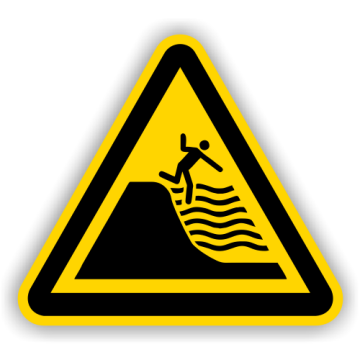 Warnschild, Warnung vor steil abfallendem Strand, DIN 4844-2, ISO 7010, Aluminium, SL = 400 mm