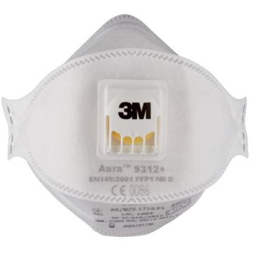 3M Partikelmaske FFP1 NR D, Faltmaske Serie Aura 9312+, mit Ausatemventil, 10 Stück/VE