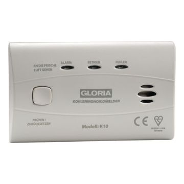 Gloria Kohlenmonoxidmelder CO-Melder K10D Zertifiziert nach EN50291:2010