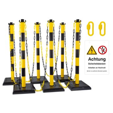 Absperrset Hochvoltarbeiten, 6 Pfosten, Absperrkette, Warnschild,