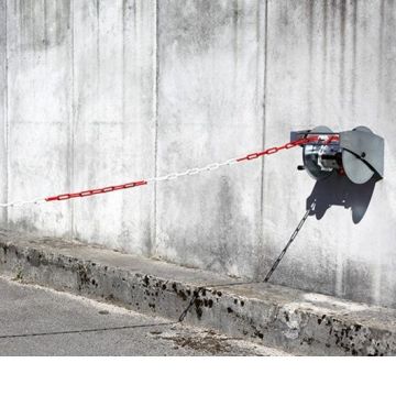 Kettenabroller mit 25 m Absperrkette, rot/weiß, Ø 6 mm