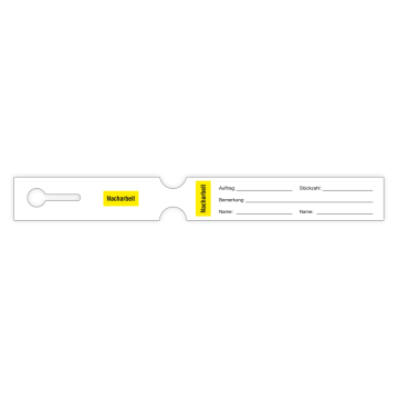 Schlaufenetiketten QS Motiven, Nacharbeit, gelb, Polyester, 210 x 25,4 mm, 220 Etiketten/VE