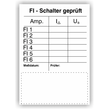 Prüfnachweis-Aufkleber für FI Schalter ohne Aufdruck, 70 x 100 mm, 10/Pack