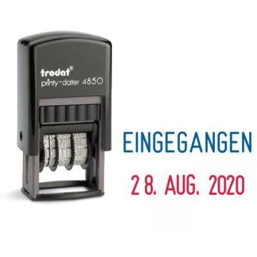 Trodat Printy Dater 4850L, Datumstempel mit Text EINGEGANGEN, Abdruck 25 x 14 mm, blau/rot