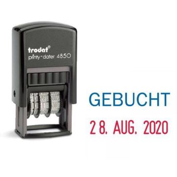 Trodat Printy Dater 4850L, Datumstempel mit Text GEBUCHT, Abdruck 25 x 14 mm, blau/rot