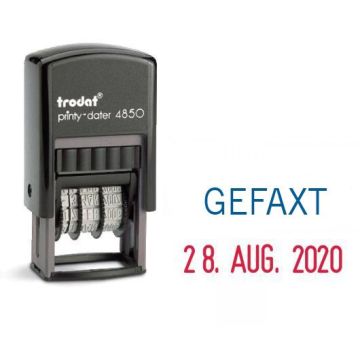 Trodat Printy Dater 4850L, Datumstempel mit Text GEFAXT, Abdruck 25 x 14 mm, blau/rot