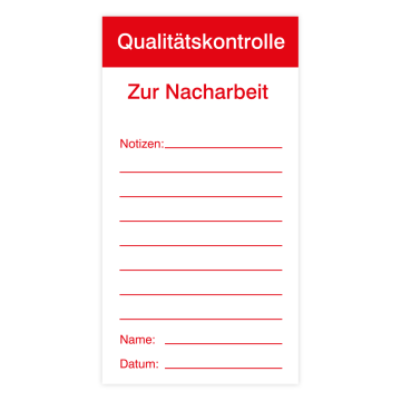 Qualitätsaufkleber, Qualitätskontrolle Nacharbeit, 80 x 150 mm, Papier, rot