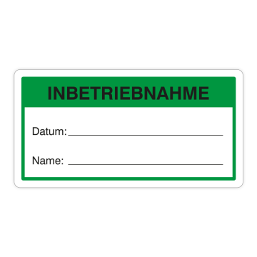 Haftetiketten, Inbetriebnahme, Papier, grün/weiß 48,5 x 25 mm, 800 Etiketten auf 20 Blatt