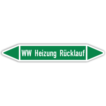 Rohrleitungskennzeichen WW Heizung Rücklauf nach DIN 2403, in verschiedenen Ausführungen
