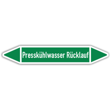 Rohrleitungskennzeichen Presskühlwasser Rücklauf nach DIN 2403, in verschiedenen Ausführungen