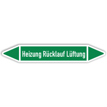 Rohrleitungskennzeichen Heizung Rücklauf Lüftung nach DIN 2403, in verschiedenen Ausführungen