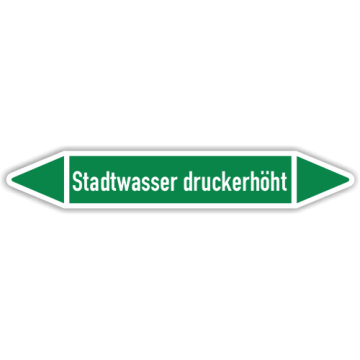 Rohrleitungskennzeichen Stadtwasser druckerhöht nach DIN 2403, in verschiedenen Ausführungen