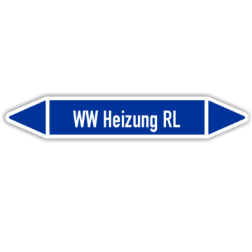 Rohrleitungskennzeichen für Heizungsanlagen, WW Heizung RL, in verschiedenen Ausführungen