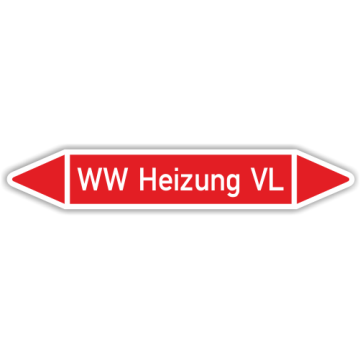 Rohrleitungskennzeichen für Heizungsanlagen, WW Heizung VL, in verschiedenen Ausführungen