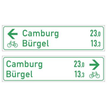 Radwegschild als Tabellenwegweiser, doppelseitig, Hohlkastenprofil, RA1