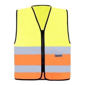 Warnweste mit Reißverschluss, Gelb/Orange, 100 % Polyester, zwei breite Reflexstreifen, Größe 2XL