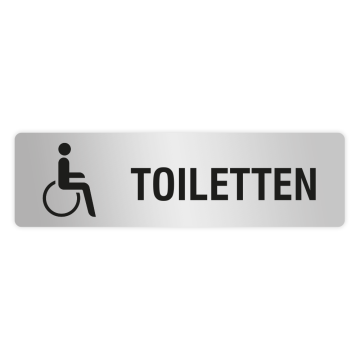 ELOXSIGN Türschild mit Piktogramm, TOILETTEN, barrierefrei, Aluminium, silber elox., 140 x 40 mm