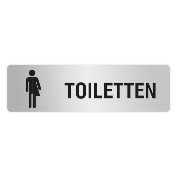 ELOXSIGN Türschild mit Piktogramm, TOILETTEN Unisex, Aluminium, silber eloxiert, 140 x 40 mm