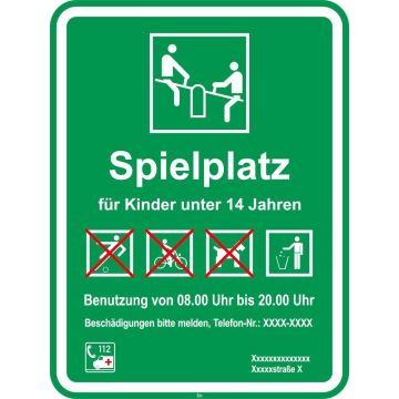 Kinder-/Spielplatzschilder, Spielplatz für Kinder unter 14 Jahren, Aluminium 2 mm, 450 x 600 mm