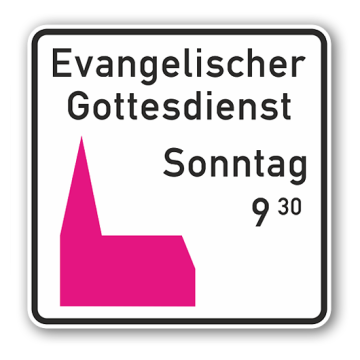 Friedhof- und Kirchenschild, Evangelischer Gottesdienst, Aluminium 2 mm, 750 x 750 mm