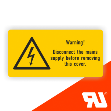 Warnzeichen, Warning! Disconnect the mains…, UL-zertifiziert, n. DIN EN ISO 7010, Folie,52x26mm