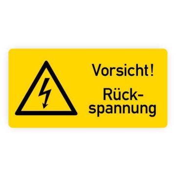 Warnaufkleber, Vorsicht! Rückspannung, Folie,