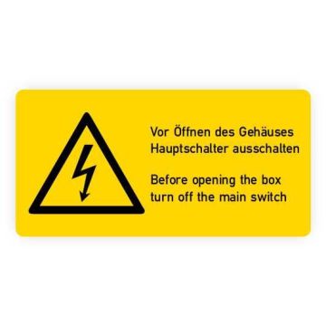 Warnaufkleber, Hauptschalter ausschalten, 2-sprachig,Folie,