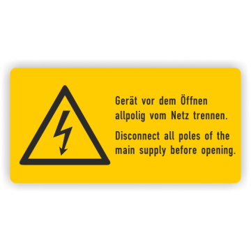 Warnaufkleber, Vor Öffnen vom Netz trennen, 2-sprachig, Folie,