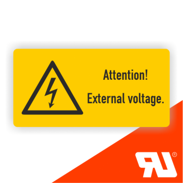 Warnzeichen, Attention! External voltage, UL-zertifiziert, n. DIN EN ISO 7010, Folie,52x26mm