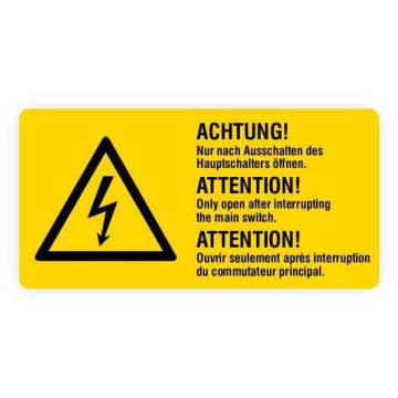 Warnaufkleber, Nur nach Ausschalten öffnen, 3-sprachig, Folie,