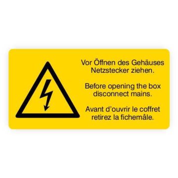 Warnaufkleber Vor Öffnen Netzstecker ziehen, 3-sprachig, Folie,