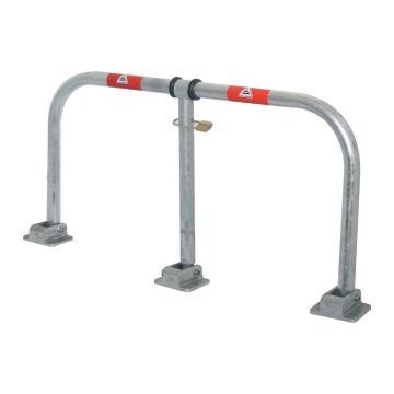 Parkplatzsperrbügel umlegbar, Vorhangschloss, Aufdübeln, 850 x 450 mm (BxH)