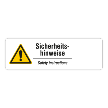 DIN A4 Etikettenbögen mit professionellem Vordruck "Sicherheitshinweise" + Freifeld für Ihren QR-Code