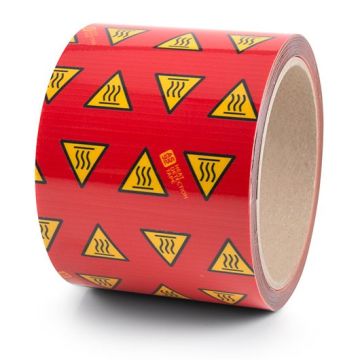 Thermo-Warnband, 50 mm breit, Rolle 5 m lang, selbstklebend, Warnsymbol nach ISO 7010 (W017)
