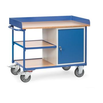 fetra Werkstattwagen mit 1 Schrank, 3 Ladeflächen Typ 2435, 1120x650mm, Tragkraft 400 kg, blau