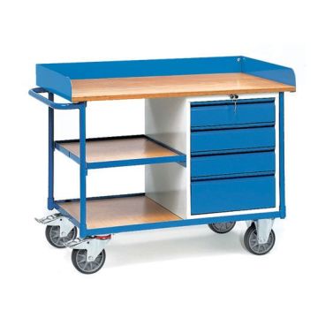 fetra Werkstattwagen, 4 Schubladen 3 Ladeflächen Typ 2437, 1120x650mm, Tragkraft 400 kg, blau