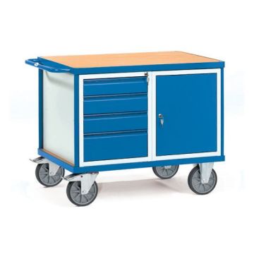 fetra schwerer Werkstattwagen mit 1 Schrank, 4 Schubladen, Typ 2476, 1050x700mm, 600 kg, blau