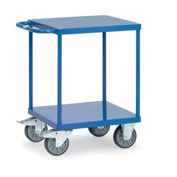 fetra schwerer Tischwagen mit 2 Böden, Typ 2496B, Stahlblech, 600x 600mm, Tragkraft 500 kg, blau