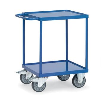 fetra schwerer Tischwagen mit 2 Böden, Typ 2496W, Stahlblechwannen, 600x600mm, Tragkr. 500 kg, blau