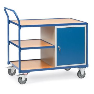 fetra Werkstattwagen mit Schrank, Typ 2632, 3 Ladeflächen, 1000x600mm, Tragkraft 300 kg, blau