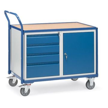 fetra Werkstattwagen mit 1 Schrank, Typ 2635, 4 Schubladen, 1000x600mm, Tragkraft 300 kg, blau