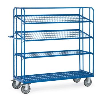 fetra Etagenwagen mit 4 Drahtgitterböden, Tragkraft 500 kg, blau